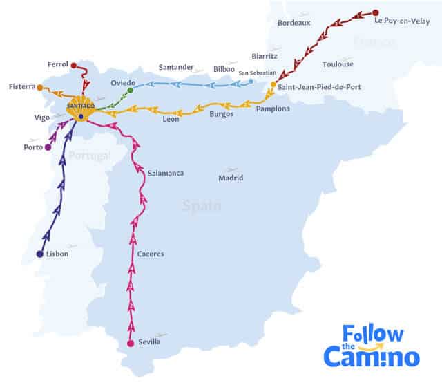 map of routes of the Camino de santiago network