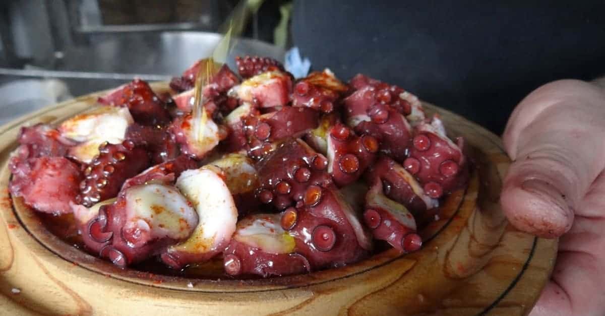 Pulpo, a traditional octopus dish in Galicia, Spain