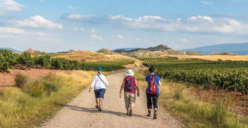 A group of pilgrim waling the Camino de Portugal route