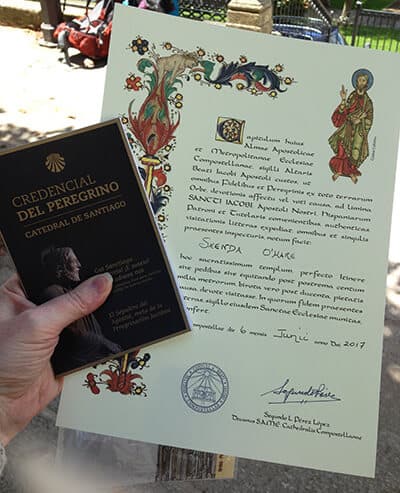 compostela certificate and credential at pilgrim's office