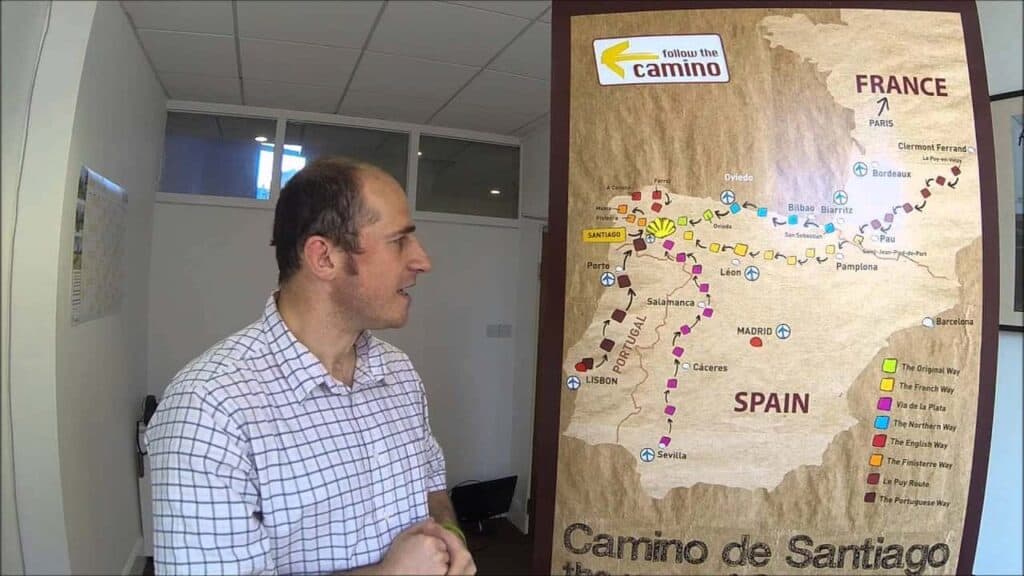 Umberto showing the routes that Follow the Camino does 