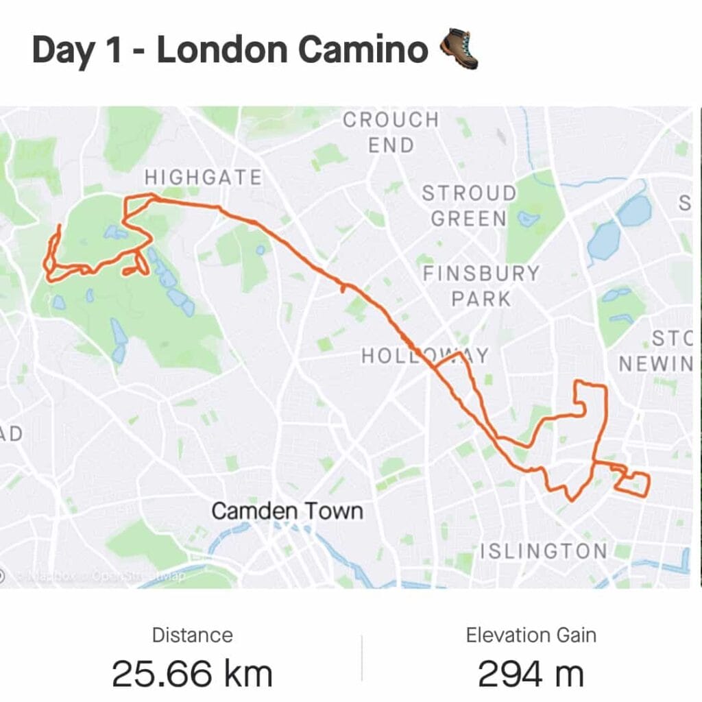 the routes that aneka walked on her virtual camino through london