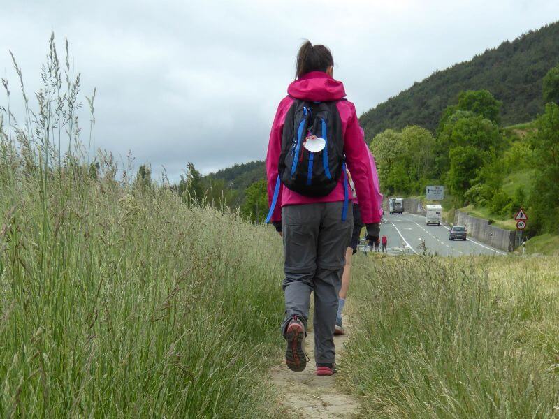 pilgrims on the path. stay on the path to leave no trace on the Camino