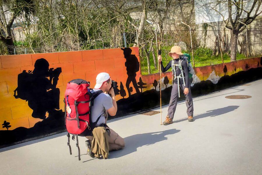 Max taking a photo of his daughter on the Camino