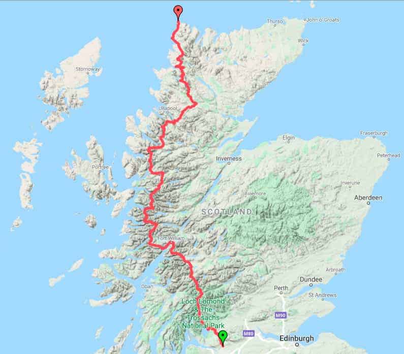 combined Cape Wrath Trail Fort William and the West Highland Way routes - long hiking trail the length of Scotland in the UK