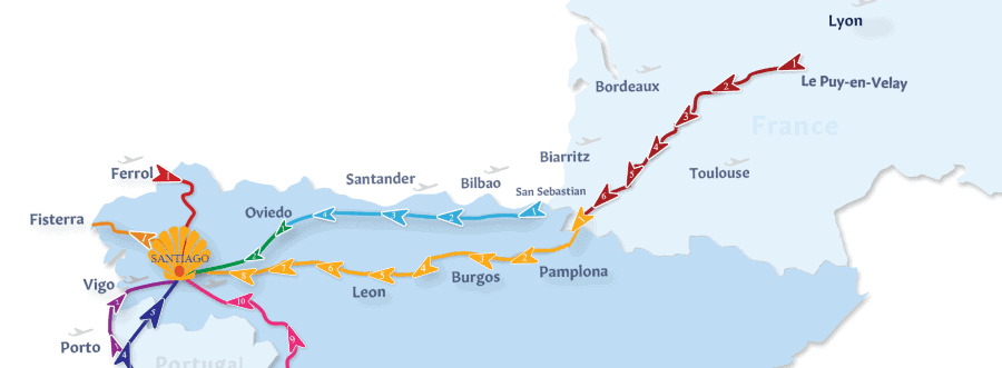 the camino routes from le puy in france to santiago in spain