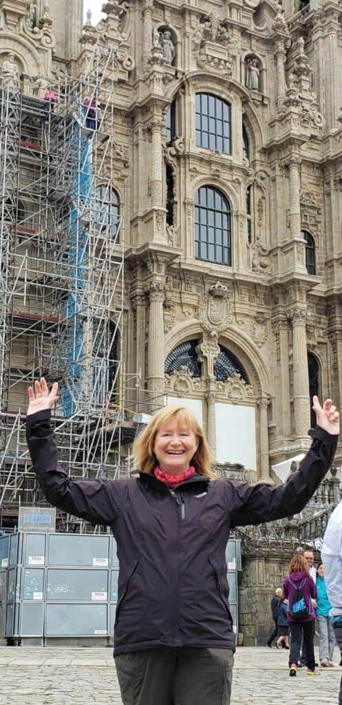 susan in front of the cathedral in santiago