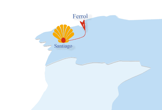 map showing the camino ingles from ferrol