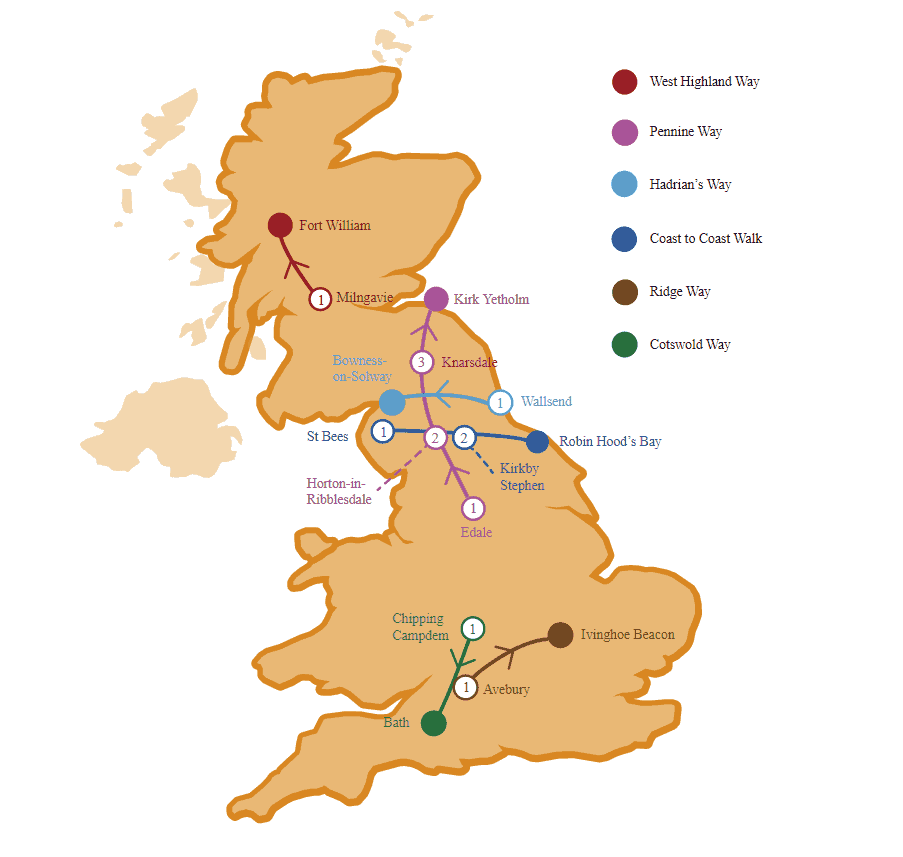 map of walks in the UK with One Foot Abroad