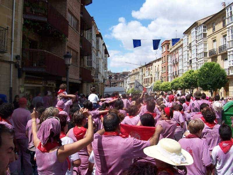 Batalla del vino being celebrated on the Camino on St Peter's Day