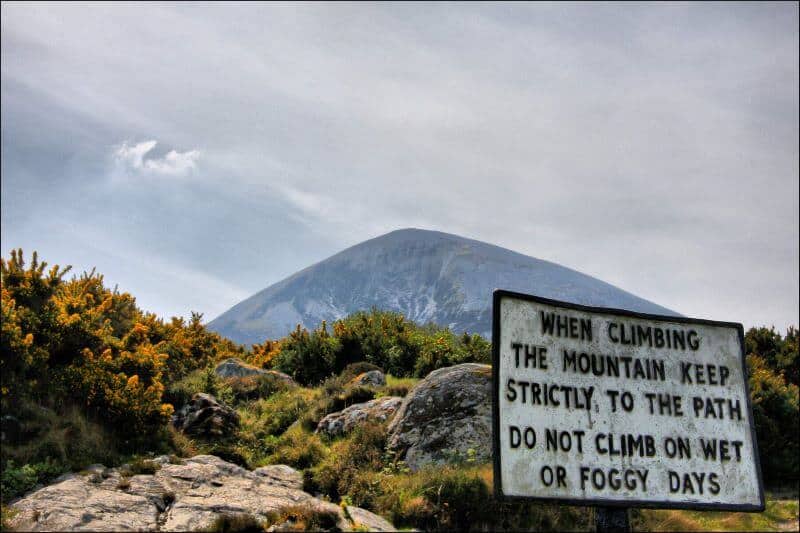 Croagh Patrick Mountain Mayo Safety sign Ireland Hiking