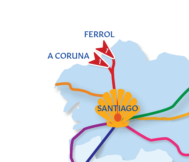 camino inglese map a coruna ferrol