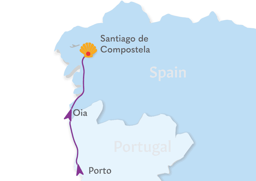 coastal portuguse camino map porto to oia to santiago