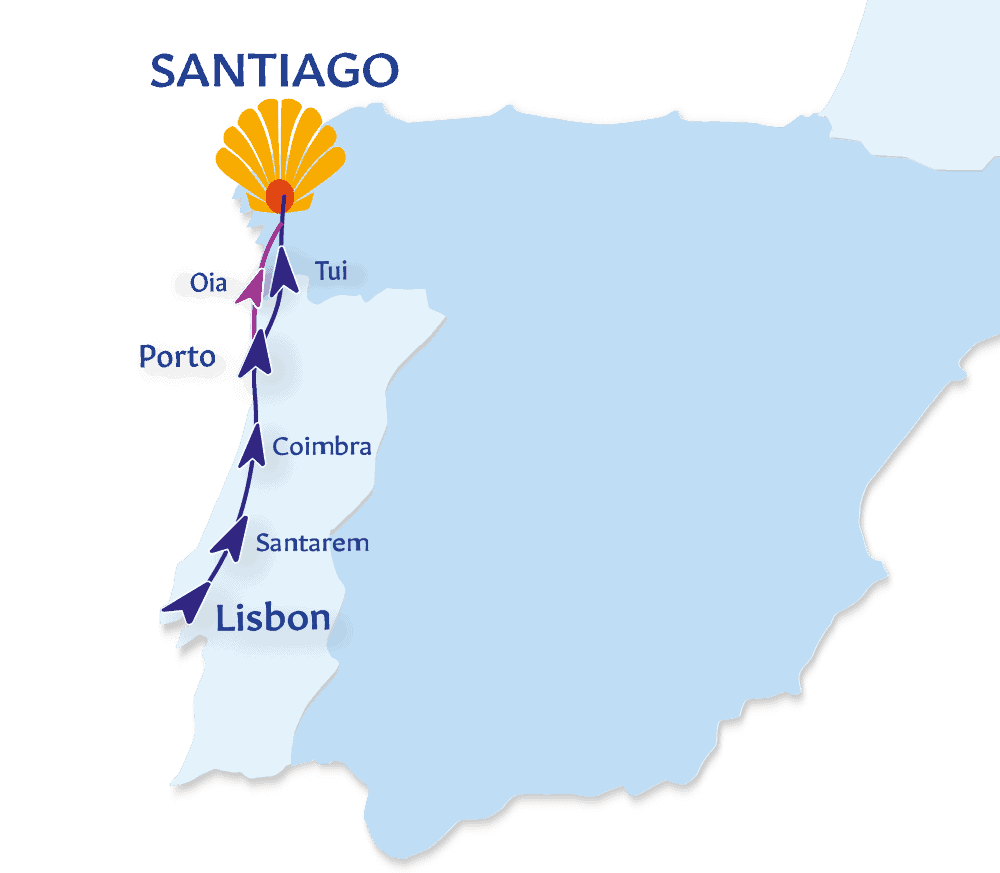 camino portuguese inland and coastal route map