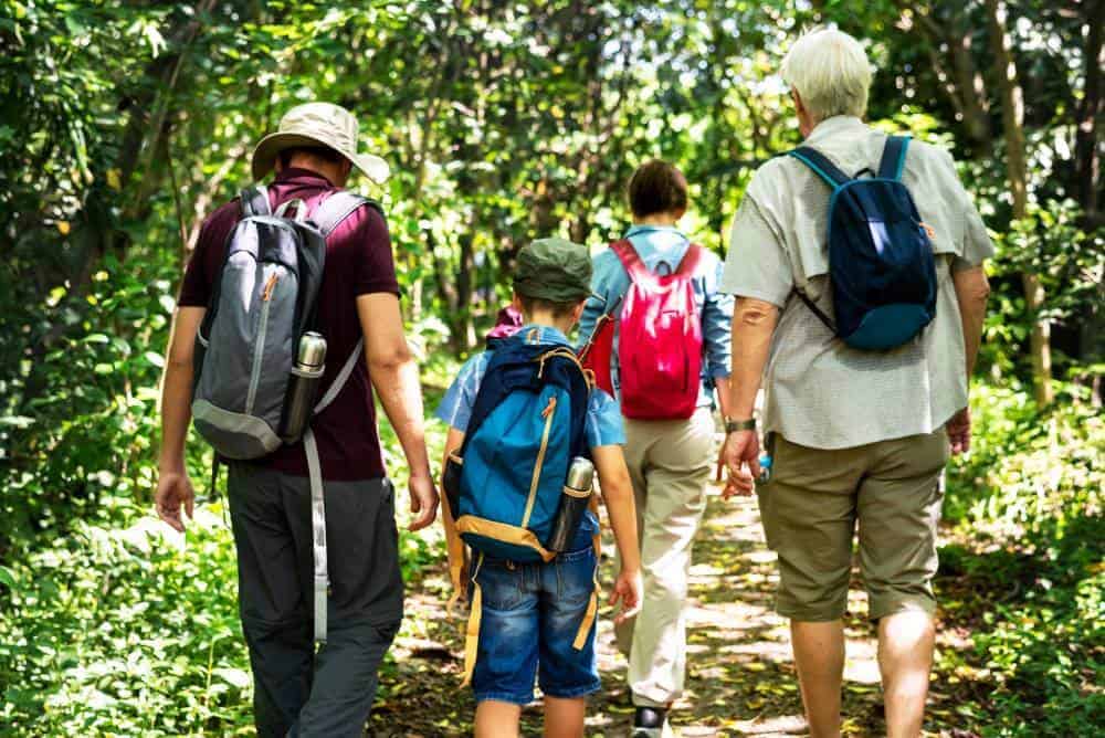 Intergenerational family walking the Camino de Santiago